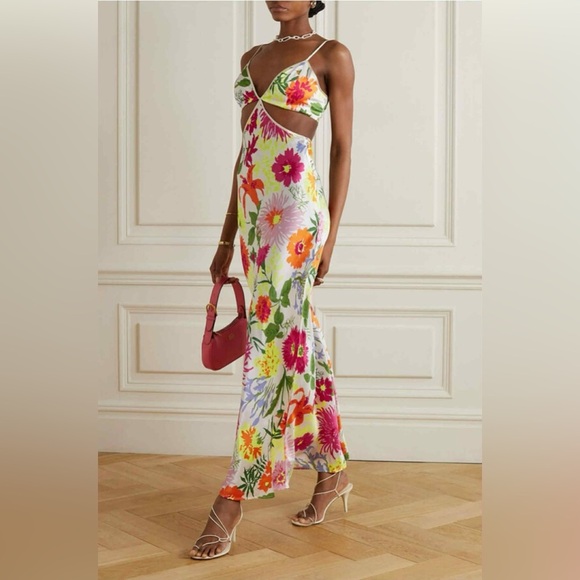 NWOT Reformation Poppies Silk Maxi Dress Cutout Floral Boho Garden Sz 4 - Picture 16 of 16